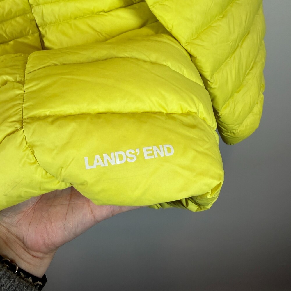 Lands' End Womens 3X 24W-26W Yellow Down Puffer Jacket Hooded Quilted - Picture 5 of 12